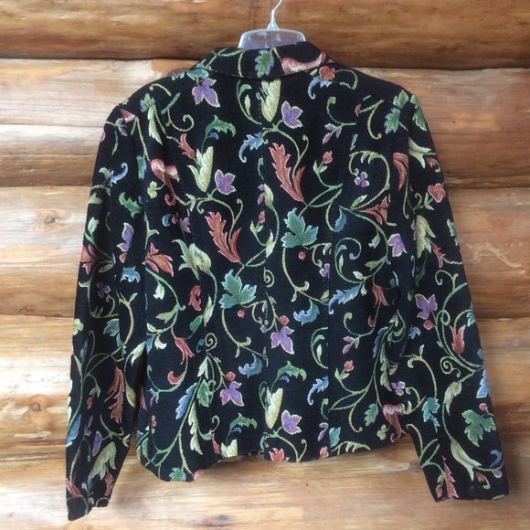 Vintage Black/Gold Colorful Leaves Tapestry Fashion Bug Notched Collar Blazer XL - Picture 2 of 4